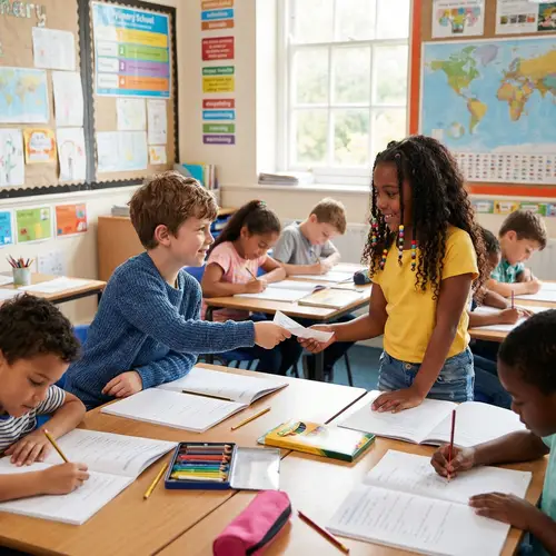 Sentimental Classroom Scene: Boy & Girl Exchanging Notes