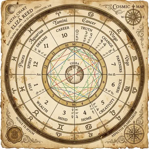 Astrological Natal Chart Interpretation | Planetary Alignments & Zodiac Symbols