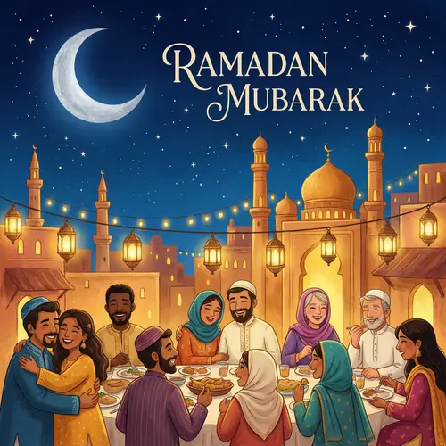 Ramadan Greetings: Multicultural Cityscape Celebration