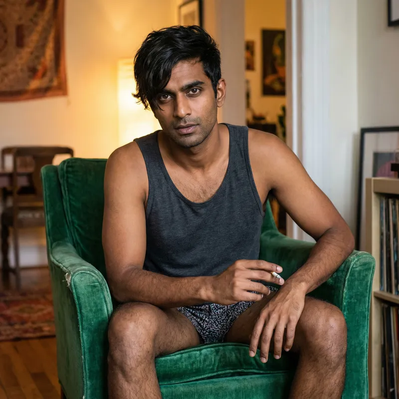 Kim Taehyung Sitting on Velvet Armchair Smoking