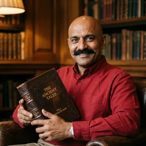 Distinguished South Asian Man Portrait with a Leather Book
