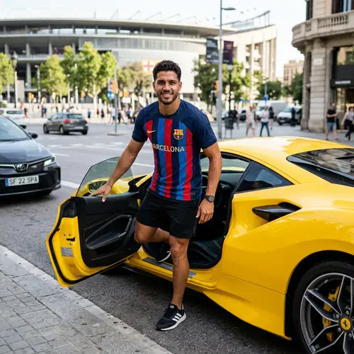 Athletic Footballer Exiting High-End Sports Car | South American Player