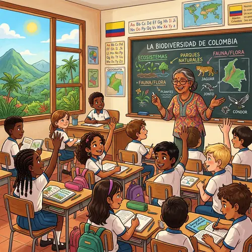Diverse Classroom Scene in Colombia | Educational Illustration