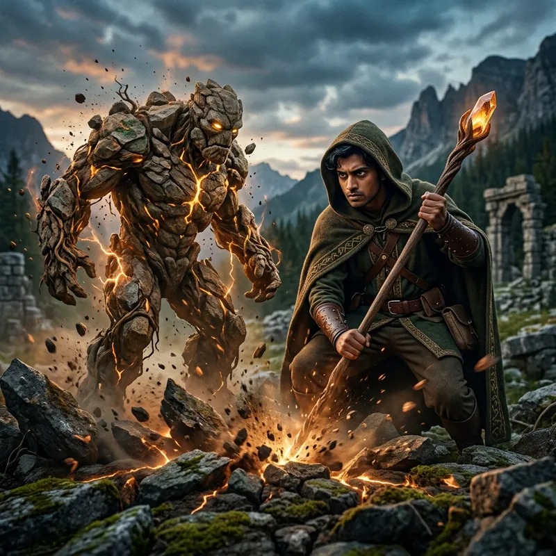 Young Male Earth Mage Summoning Earth Elemental Young Male Earth Mage Summoning Earth Elemental