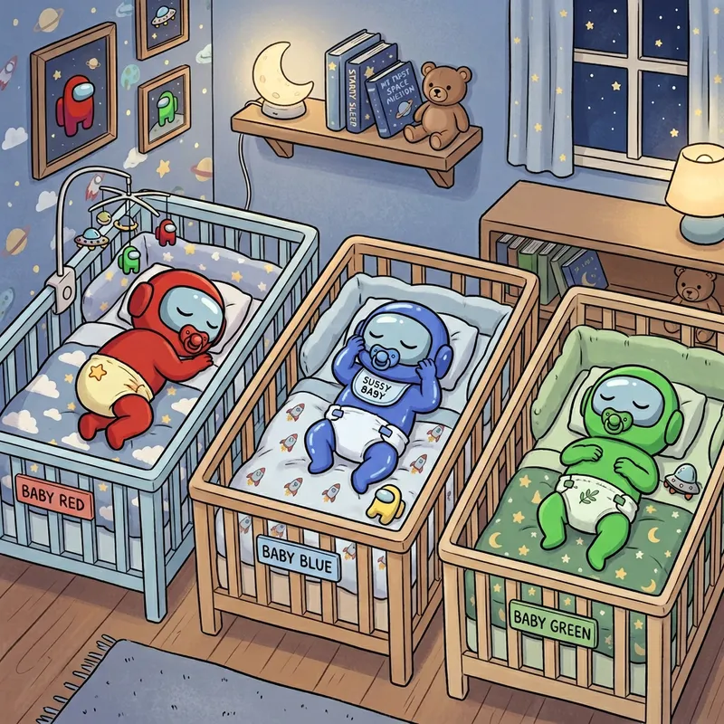 Newborn Among Us Baby in Crib Animated Caricatures Newborn Among Us Baby in Crib Animated Caricatures