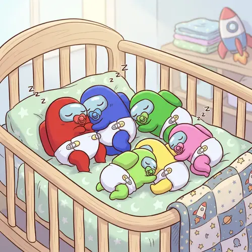 Cute Newborn Among Us Characters Sleeping in Crib