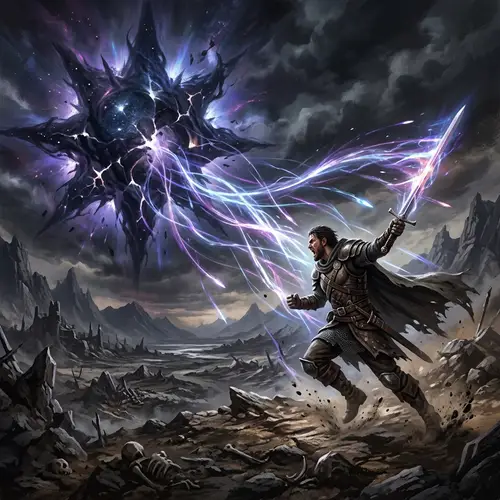 Epic Battle in Desolate Wasteland: Confronting the Dark Star Monster