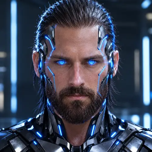 Futuristic Cyborg Portrait with Cybernetic Enhancements