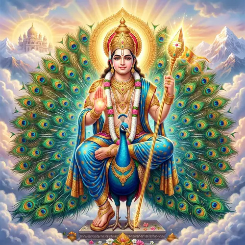Lord Subramanya on Peacock: Divine Figure Blessing