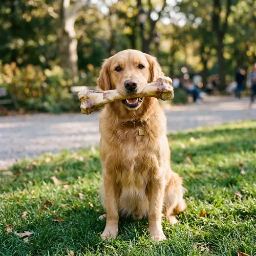 Cute Dog Holding Bone - Playful Canine Companion