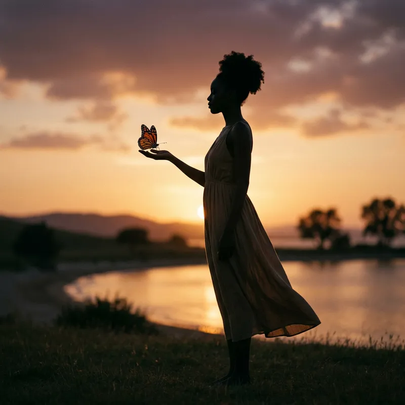 Empowering Black Woman: Survivor Silhouette with Butterfly Empowering Black Woman: Survivor Silhouette with Butterfly