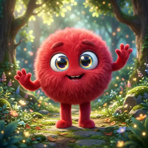 Cute Red Fuzzy Character with Arms and Legs