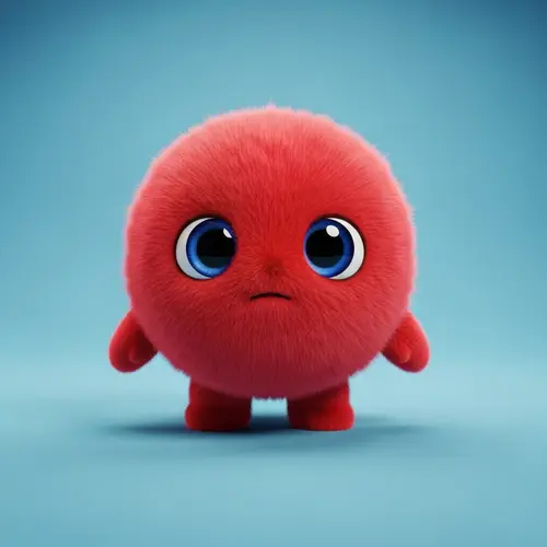 Cute Red Fuzzy Character with Arms and Legs
