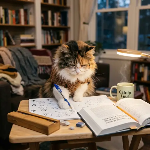 Fluffy Cat Doing Homework | Cute Feline Moments