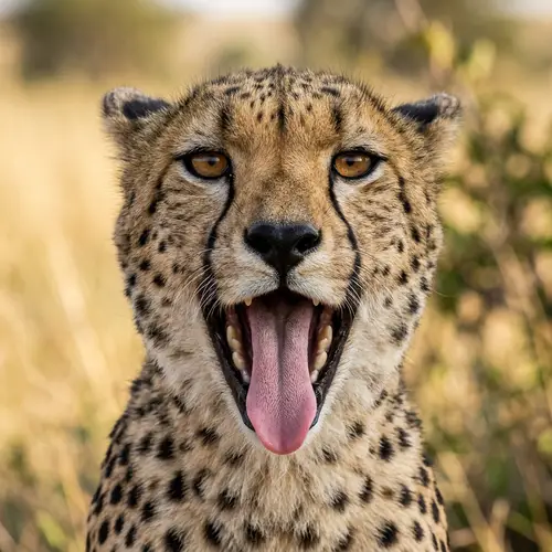 Cute Cheetah Panting in Close-Up View