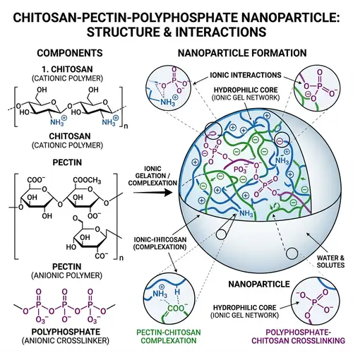 Chitosan-Pectin-Polyphosphate Nanoparticles Structure