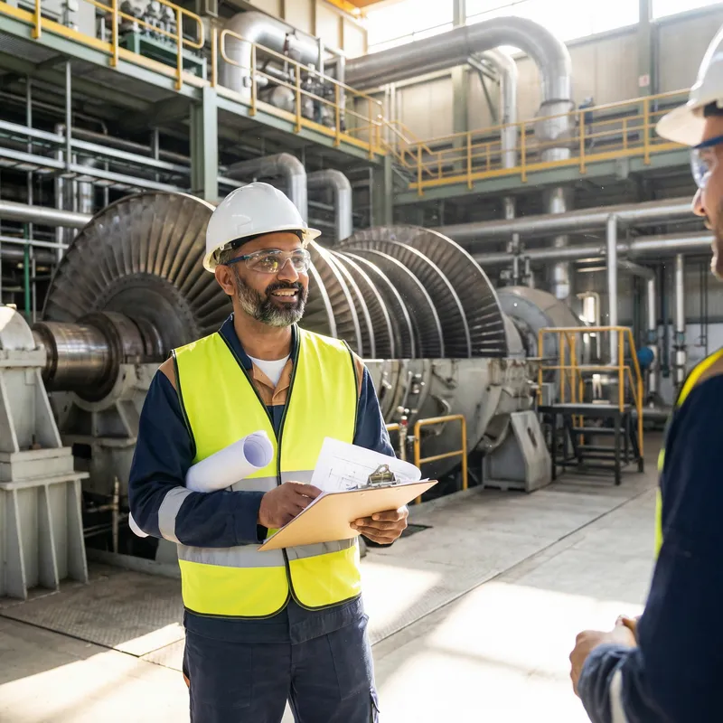 Male Engineer with Blueprint at Industrial Complex