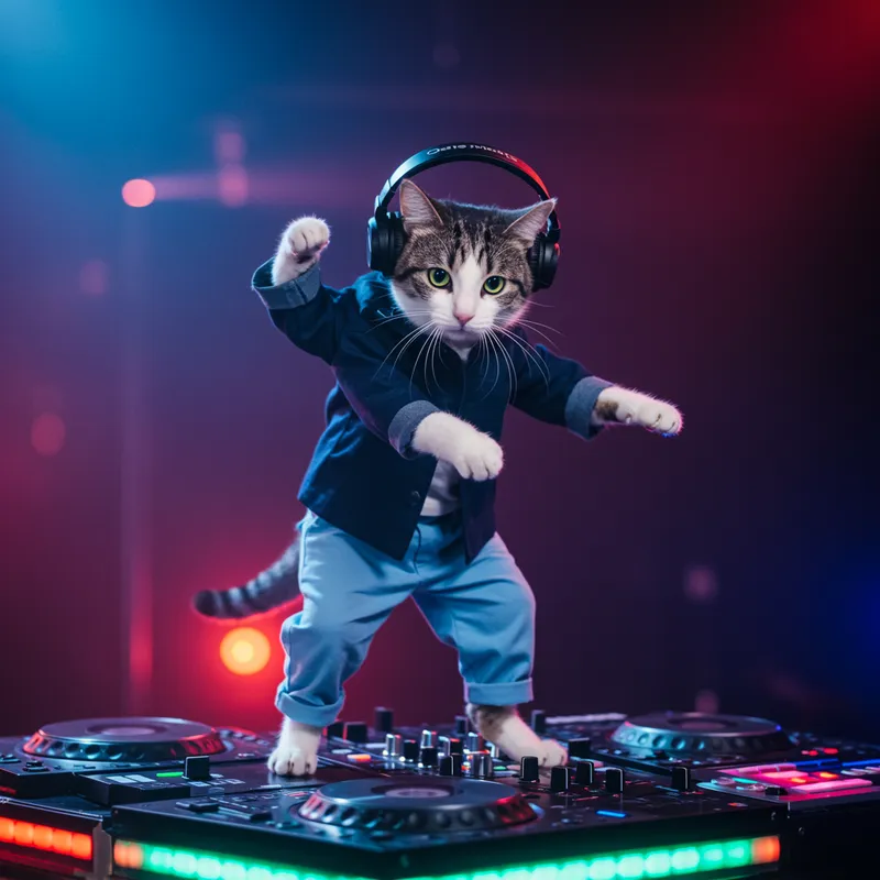 Dancing Tobby Cat DJ in Stylish Attire