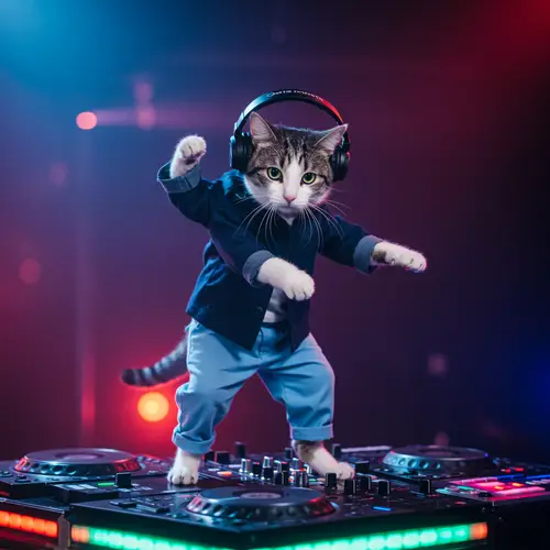 Dancing Tobby Cat DJ in Stylish Attire