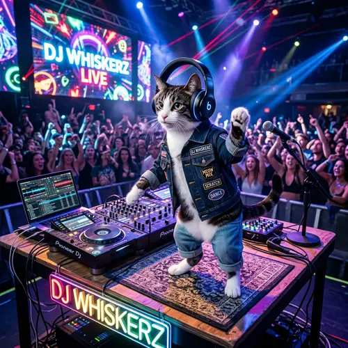 Dancing Tobby Cat DJ in Stylish Attire