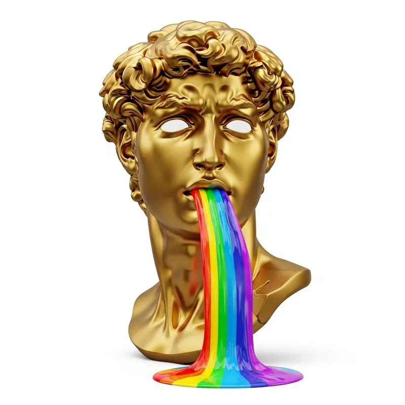 Golden Male Statue Bust with Rainbow Liquid