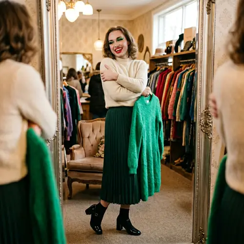 Feminized Thin Man in Angora Sweater - Unique Makeup Style