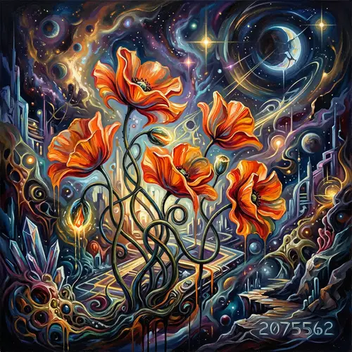 Abstract Orange Poppies in a Surreal Setting