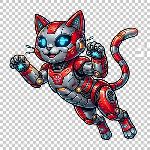 Red and Grey Cat Robot Mascot Design