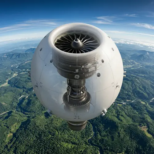 Isometric Jet Engine Soaring Above Forest | Photorealistic Image