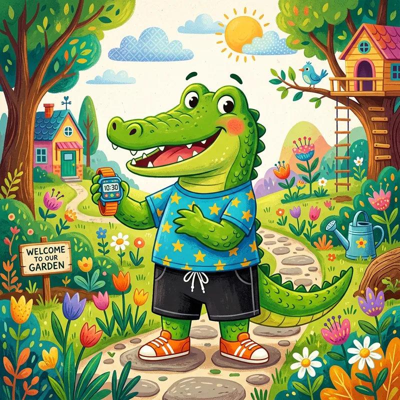 Whimsical Crocodile Digital Watch - Playful Children's Illustration
