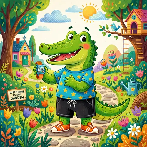 Whimsical Crocodile Digital Watch - Playful Children's Illustration