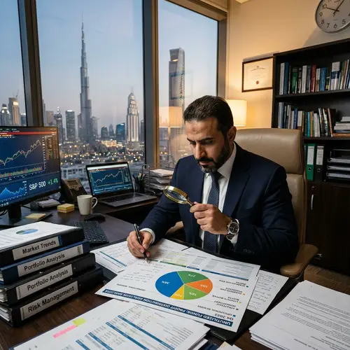 Middle Eastern Broker Analyzing Profit Distribution in Office Setting