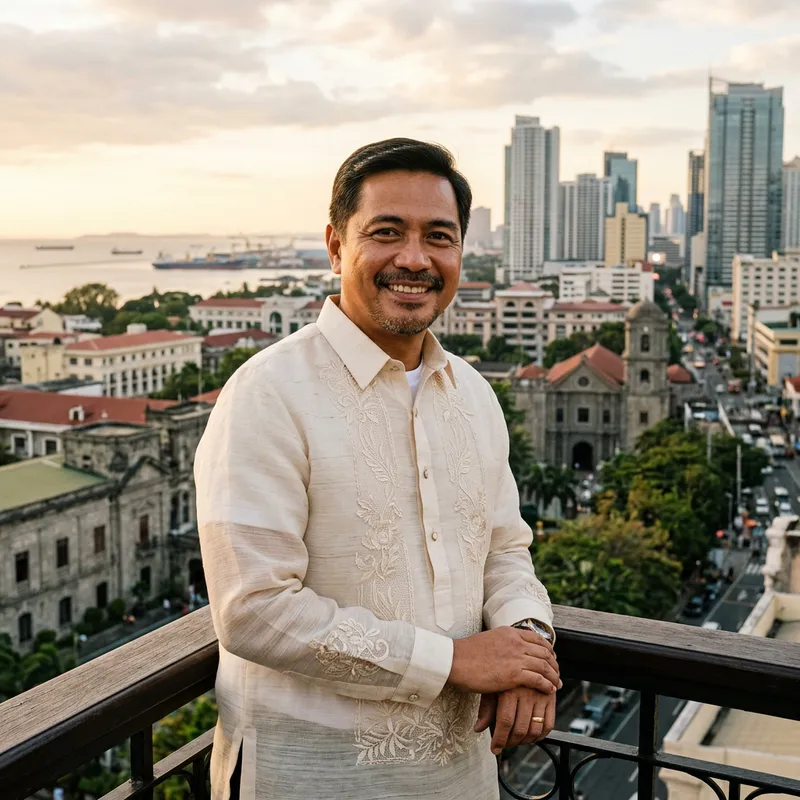 Filipino Man in Traditional Barong Tagalog | Manila Cityscape