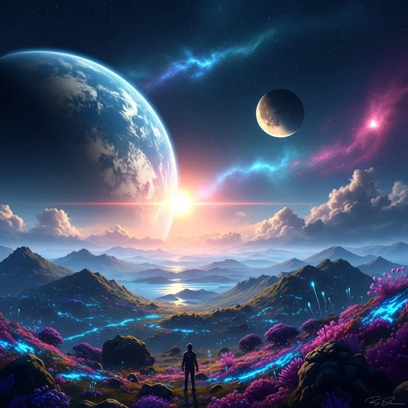 Vibrant Alien Planet: A Cosmic Digital Painting