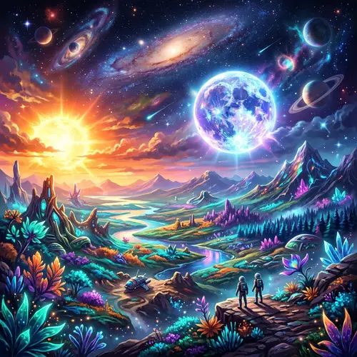 Vibrant Alien Planet: A Cosmic Digital Painting