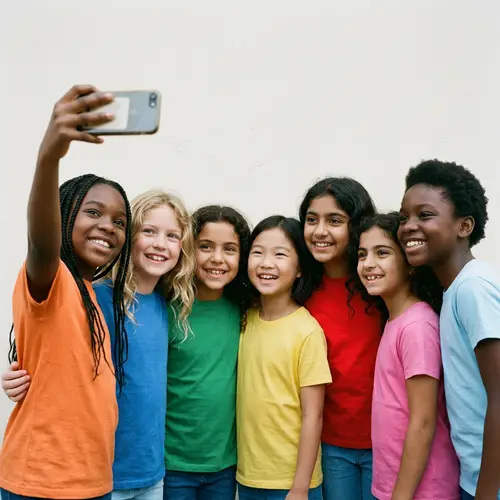 Diverse Young Girls Taking a Happy Selfie