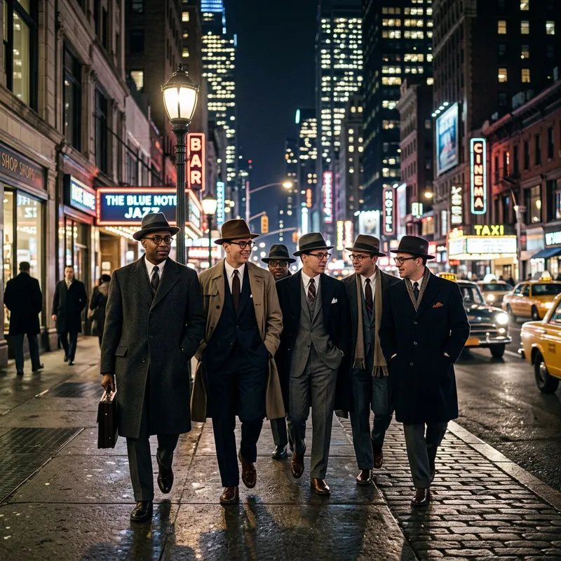 Classic Suits and Hats: Stylish Men at Night