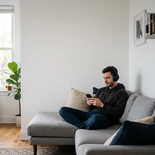 Chill Vibes: Guy with Headphones on Couch