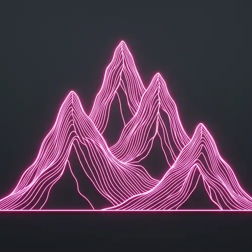 Futuristic Hollow Mountain Art with Neon Stripes
