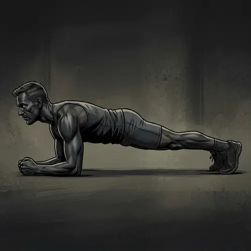 Sporty Man in Plank Pose - Matte Black Illustration
