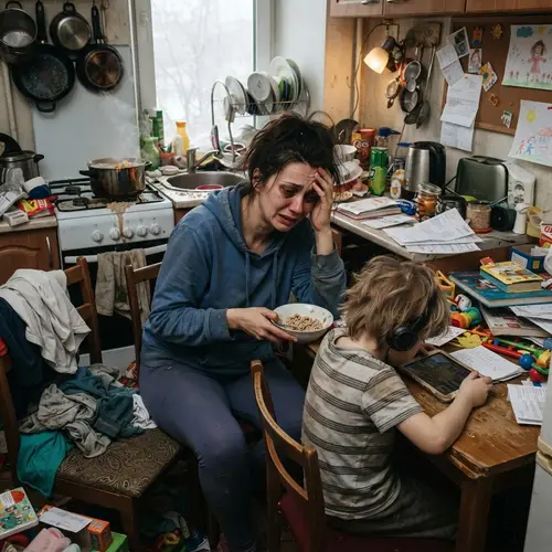 Overwhelmed Mom with Distracted Child at Home