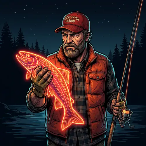 Neon-Lit Fisherman Art - Casino Style Illustration