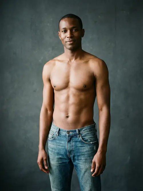 Confident Dark-Skinned Man in Jeans - Full-Body Photo