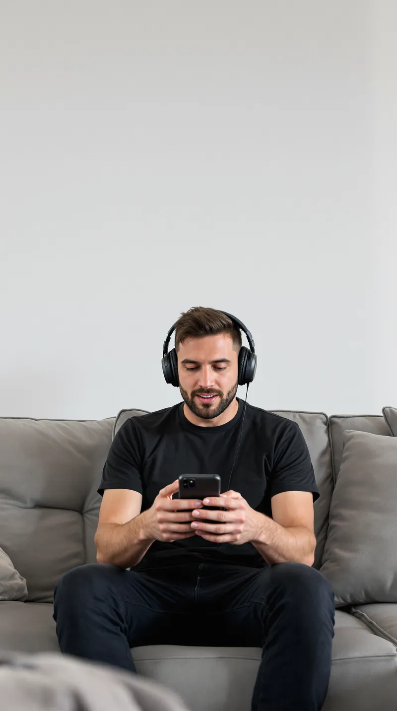 Chill Vibes: Guy with Headphones on Couch