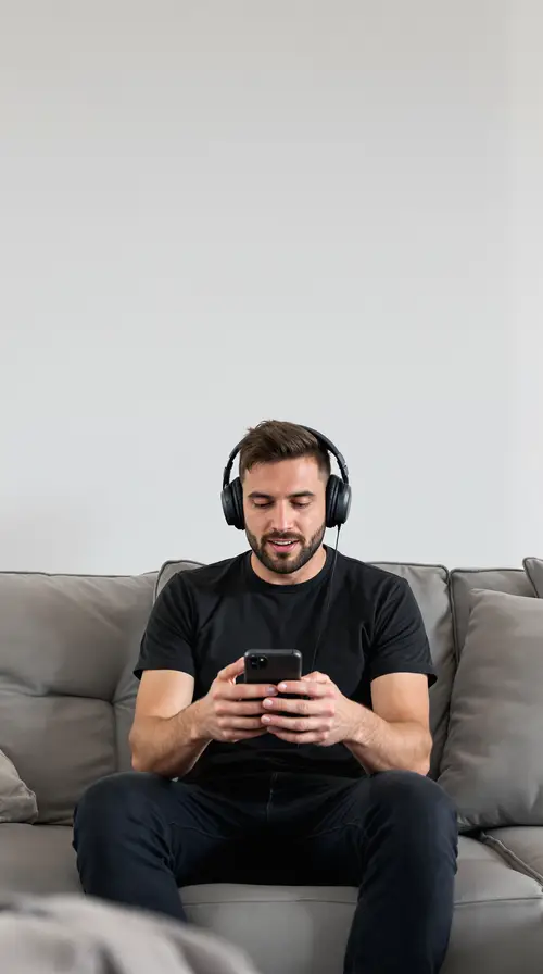 Chill Vibes: Guy with Headphones on Couch