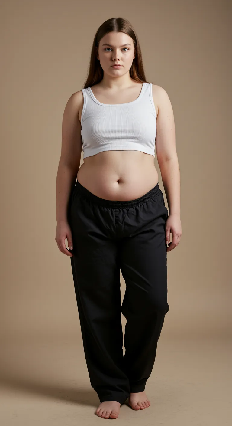 Full-Figured Young Woman in Crop Top & Pants