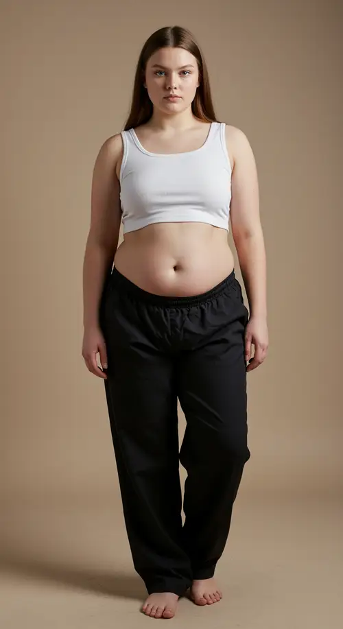 Full-Figured Young Woman in Crop Top & Pants