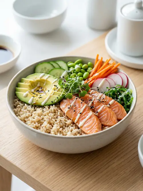 Fresh Poke Bowl with Salmon and Veggies