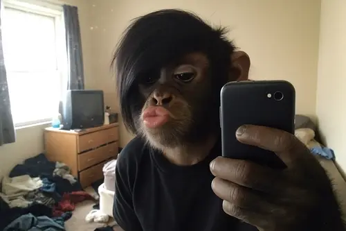 Emo Monkey Selfie in Messy Bedroom