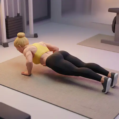 Athletic Girl Doing Push-Ups in 3D Style